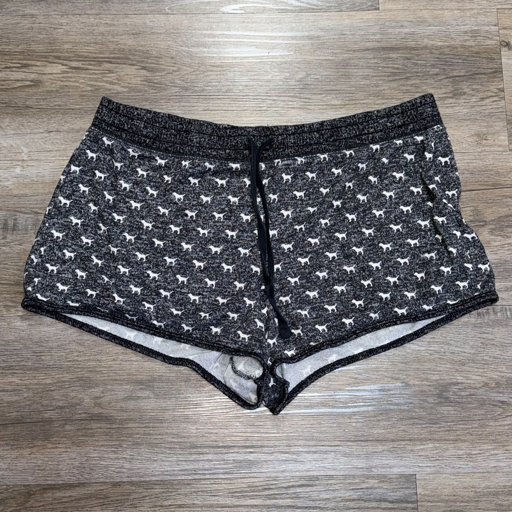 Victoria's Secret PINK Cozy Lounge Shorts Womens Medium Black White Dog Logo